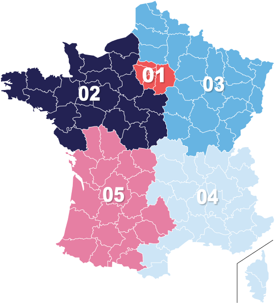 Les cinq différentes zones pour les numéros géographiques