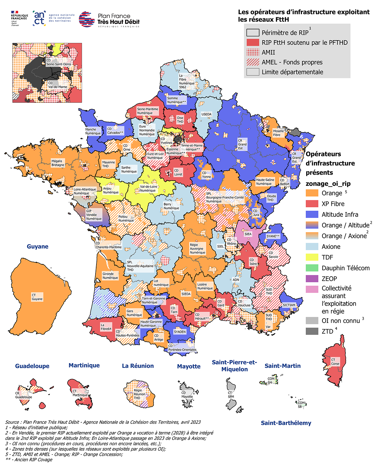 Carte des op&eacute;rateurs d'infrastructures FttH 