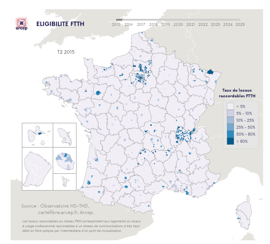 Evolution du FttH de 2015 &agrave; 2024