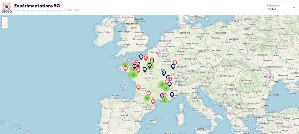 Illustration repr&eacute;sentant le site cartographiant les exp&eacute;rimentations 5G en France m&eacute;tropolitaine