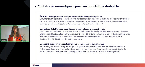 Capture d'écran de la présentation de la note « Choisir son numérique » par l'Arcep.